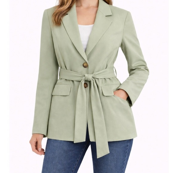7 For All Mankind Jackets & Blazers - 7 For All Mankind Womens S Light Green Belted Blazer Jacket